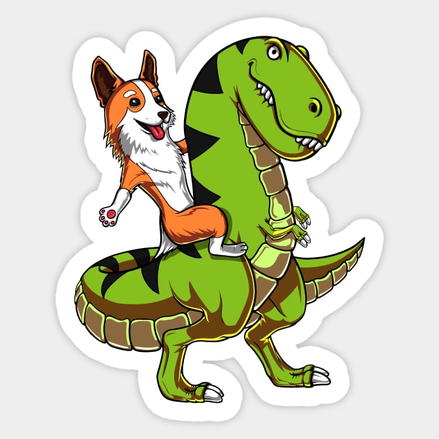 Corgi Dog Riding T-Rex Dinosaur Sticker by underheaven